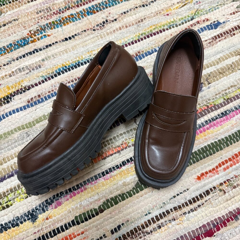 Alohas Chunky Brown Loafers - Mask Umber Brown Vegan Leather Loafers